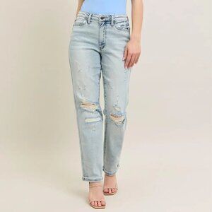 Judy Blue Full Size Mr Repair‎ Stitch Detail Destroy Single Cuff Bf Jeans Plus